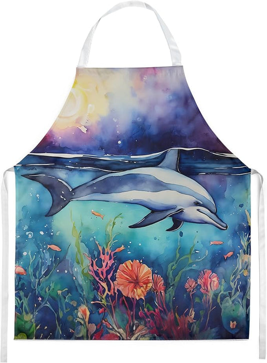 Caroline's Treasures Dolphin Apron Cooking Kitchen Server Baking Crafts Gardening for Adult Women Men, Unisex, Large, Multicolor