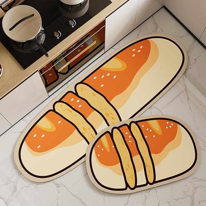 Irregular Shaped Kitchen Floor Rugs, Non-Skid Colorful Anti Fatigue Stain Resistant Mats, Carpet for Hallway Laundry Room(Baguette,50 * 80+50 * 200cm)