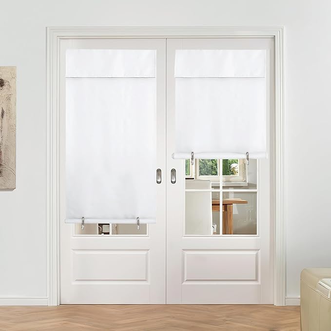 NICETOWN Pure White Door Curtains, 36 inch Wide Thermal Insulated Curtains Self Adhesive Room Darkening French Door Sidelight Window Covering Curtain, 1 PC, 72" Length Each Panel