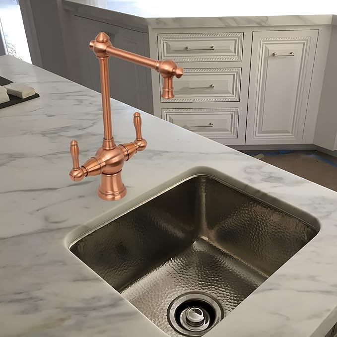 Two-Handles Copper Drinking Water Filter Faucet, Dual Lever Hot and Cold Water Faucet for Instant Hot Water Tank Dispenser & Filtration System