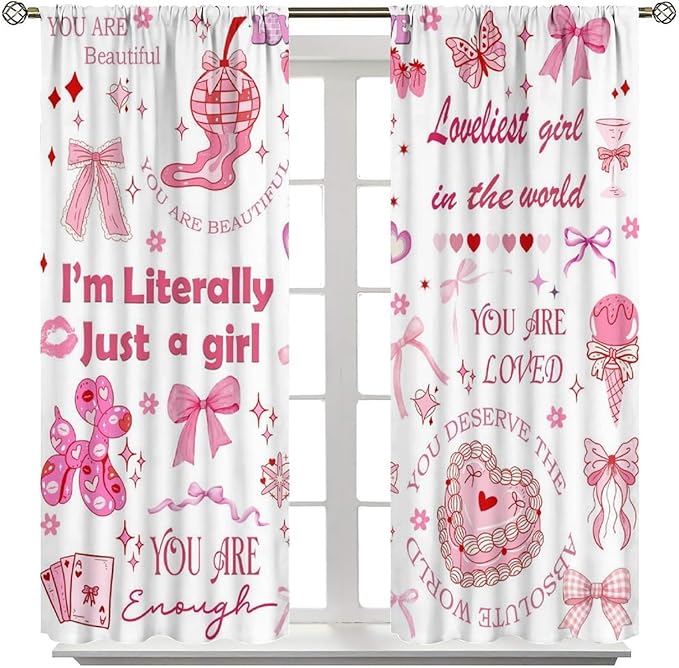 Pink Bowknot Blackout Curtain,Girls Kids Cute Bow Modern Abstract Aesthetic Window Curtains Dining Room Living Room Kitchen Cafe Bedroom Office Nursery Drapes,42x45 in