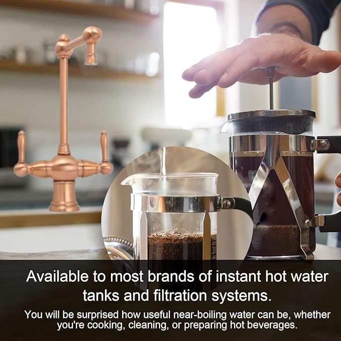 Two-Handles Copper Drinking Water Filter Faucet, Dual Lever Hot and Cold Water Faucet for Instant Hot Water Tank Dispenser & Filtration System