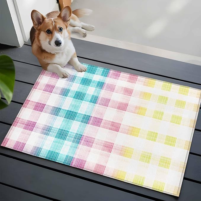 Area Rug 2x3ft, Easter Red Yellow Blue Stripes Washable Rugs for Living Room Bedroom, Abstract Buffalo Plaid Soft Non-Slip Area Rugs Rectangle Floor Carpet for Dining Room
