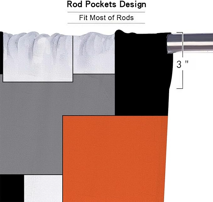 MCALK Orange Blackout Kitchen Curtains Tiers Set 2 Piece for Windows Grey and Black Kitchen Window Curtains Set,White Modern Abstract Art Valances for Living Room(24" Tiers Set)