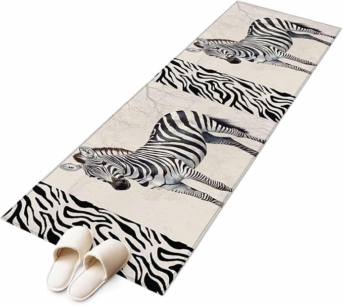 Runner Rug for Bedroom Hallway, Zebra Black Stripe Animal Portrait Kitchen Runner Rugs Area Rug 2x6ft, Vintage Tree Branch Washable Soft Floor Carpet for Entryway Stair