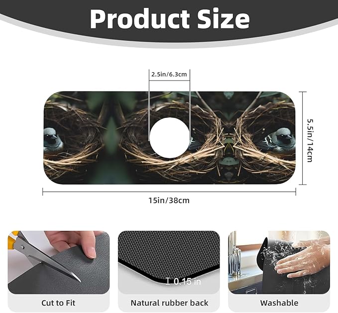 Little Bird nest Printed Faucet Absorbent mat, Suitable for bathrooms, Kitchens, and Other Sink Areas.