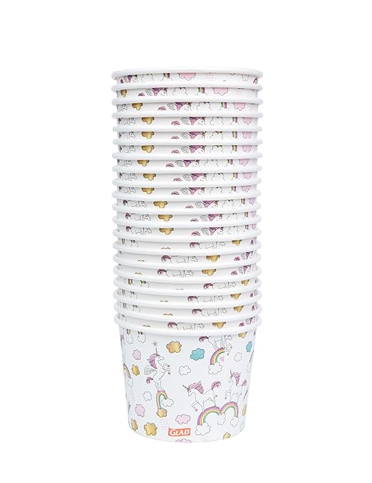 Glad for Kids Unicorns Paper Snack Bowls, Disposable Paper Bowls for-Kids Snacks and Parties, Sturdy Microwave Safe Bowlsfor Everyday Use and Easy Cleanup, 12 Oz, 20 Count (Pack of 2)