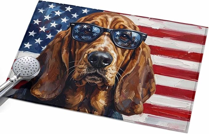 Area Rug 2x3ft, Independence Day USA Flag Washable Rugs for Living Room Bedroom, Basset Hound Patriotic Sunglasses Soft Non-Slip Area Rugs Rectangle Floor Carpet for Dining Room