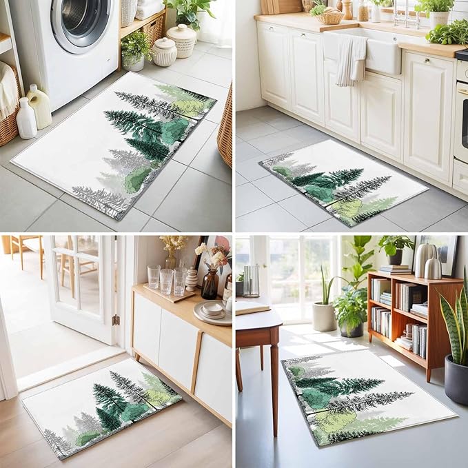 Area Rug 2x3ft, Minimalist Pine Tree Washable Rugs for Living Room Bedroom, Farmhouse Watercolor Plants Soft Non-Slip Area Rugs Rectangle Floor Carpet for Dining Room