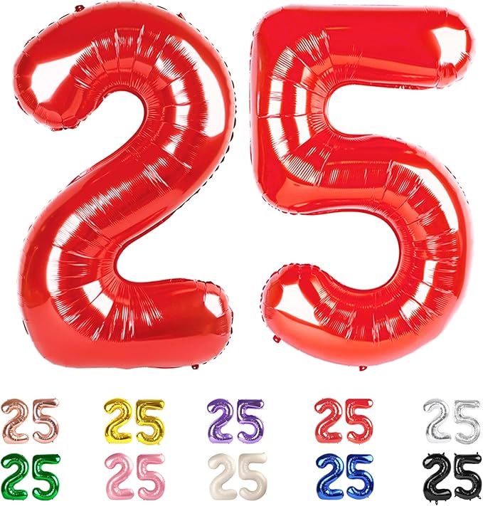 25 Balloon Numbers, 25th Birthday Decorations for Women Men, Number 52 Balloons 40 In Red Birthday Party Decorations Balloons for Engagement, Wedding, Celebration Party, Graduations