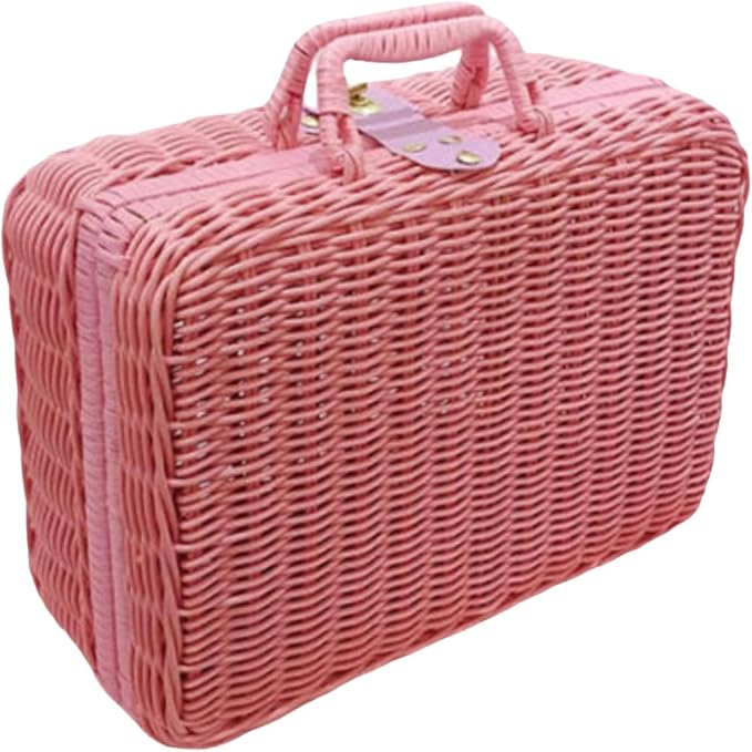 Handwoven Rattan Storage Basket with Handles, Vintage Decorative Suitcase Box for Gift Packaging, Home Organization, Photography Prop, Multipurpose Large Capacity