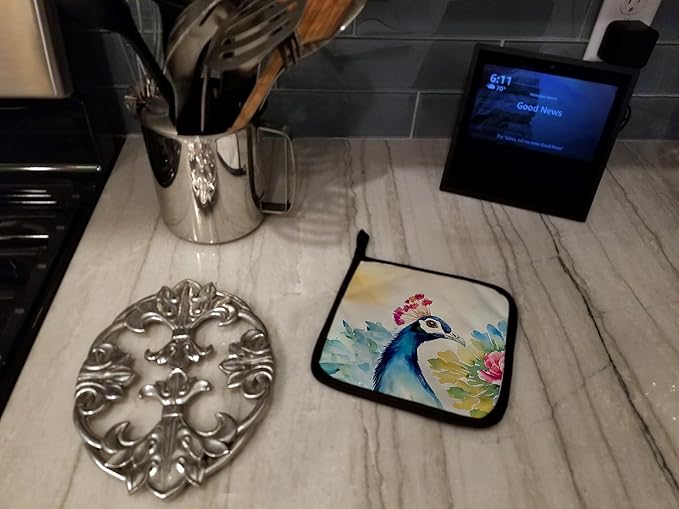 Caroline's Treasures Peacock Pair of Pot Holders Kitchen Heat Resistant Pot Holders Sets Oven Hot Pads for Cooking Baking BBQ, 7 1/2 x 7 1/2