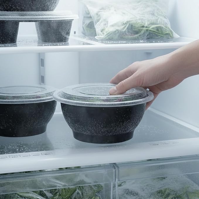 Plastic House Black Plastic Salad Bowls with Lids - 38 oz | Pack of 4