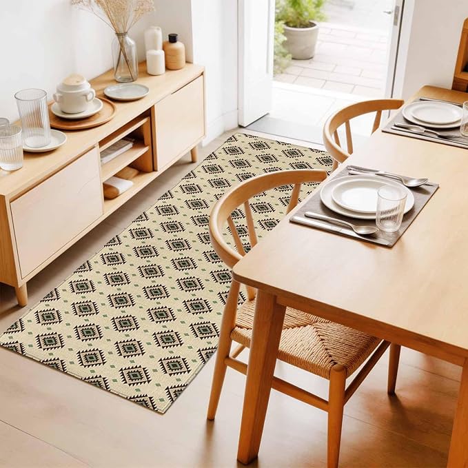 Runner Rug for Bedroom Hallway, Boho Tribal Diamond Pattern Kitchen Runner Rugs Area Rug 2x6ft, Ethnic Style Art Washable Soft Floor Carpet for Entryway Stair