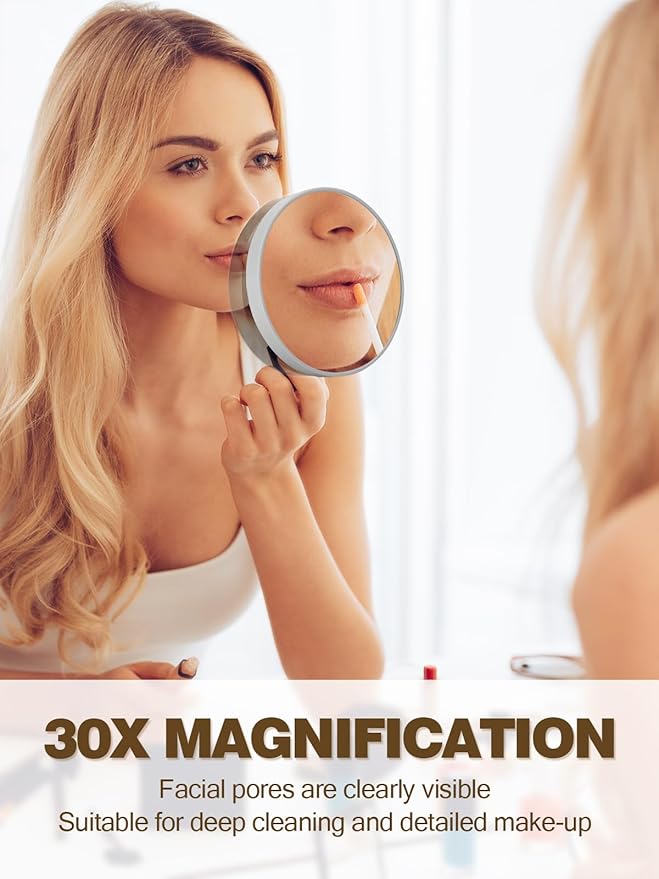 Macaki 30X Magnifying Mirror with 2 Suction Cups, 3.5 inches Magnified Makeup Mirror and Slant Tweezers,Grey,1PC