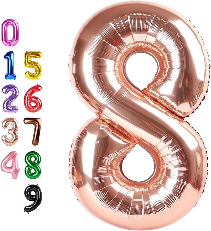 Numbers Balloon 8, 40 Inch Rose Gold Birthday Decorations For Women Men, Number Balloons for 8, 18, 28 Wedding, Anniversaries, Celebration, Graduation