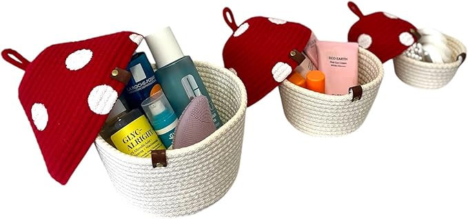 Handmade Mushroom Storage Set–Decorative,Functional Storage for Bathroom,Home Décor,Perfect Gift (3-Piece Handmade Mushroom Storage Set – Functional and Decorative Organization for Home and Bathroom)
