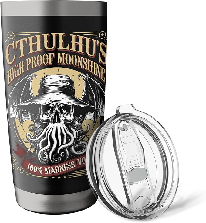 Cthulhu Moonshine Label, Funny Cosmic Horror Cthulhu Stainless Steel Insulated Tumbler