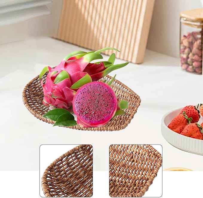 Generic Imitation Rattan Basket for Organizing Bin Multifuctional Organizer,Snack Storage Vanity Tray for Coffee Table, Bar, L