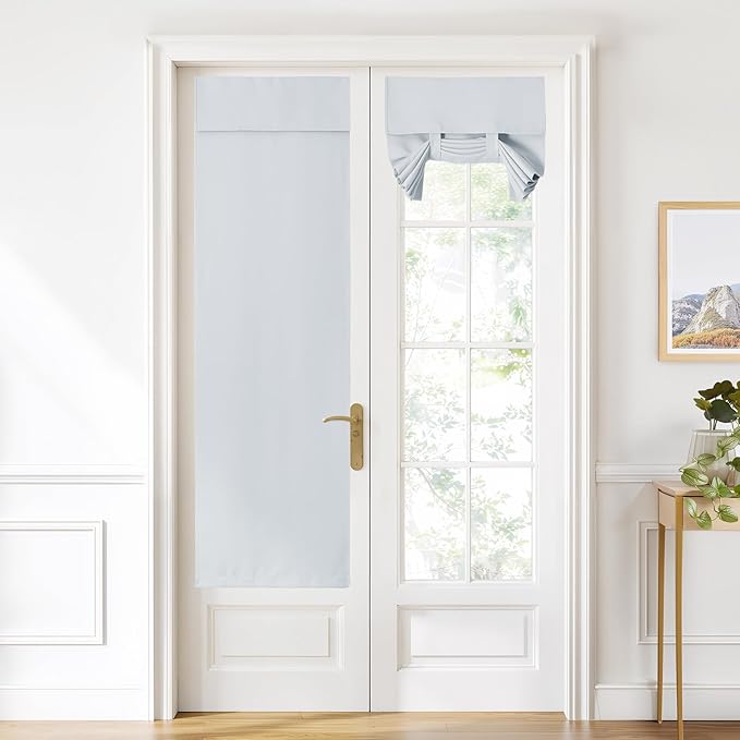 NICETOWN Blackout French Door Curtains, Privacy Door Window Curtains, 22 X 72 Inch Long Room Darkening Blinds, Thermal Insulated Tie Up Shades for Bedroom, 1 Panel, Greyish White