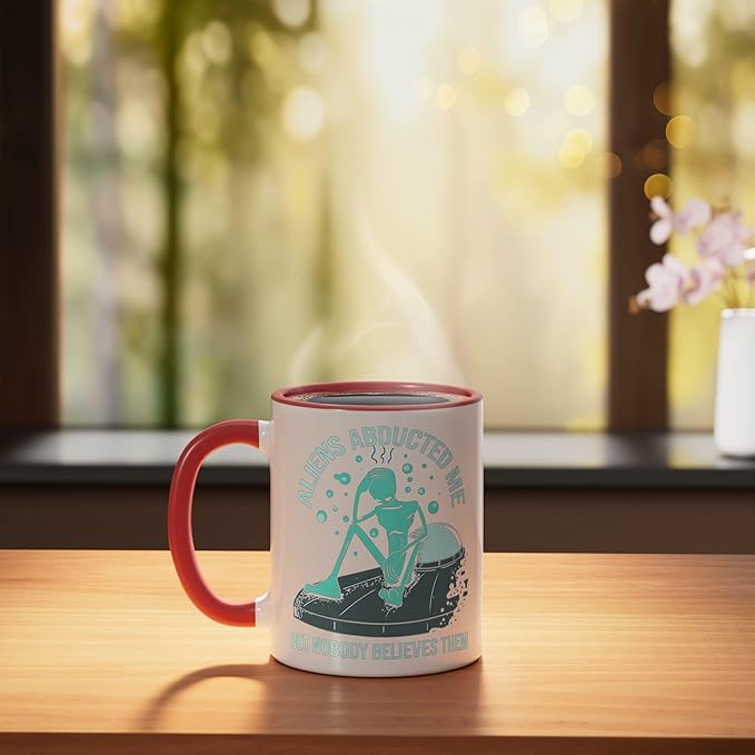 Aliens Abducted Me - Alien Abduction UFO - Get In Loser Gift Ceramic Mug, Red/White