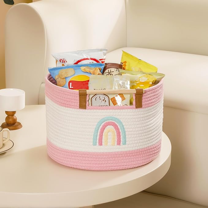 Large Blanket Basket Living Room 35L Baby Laundry Basket Toy Bin for Babies Toddlers Storage Baskets for Organizing Toys, Woven Cotton Rope Laundry Hamper for Nursery Storage Girls Gift Baskets Empty