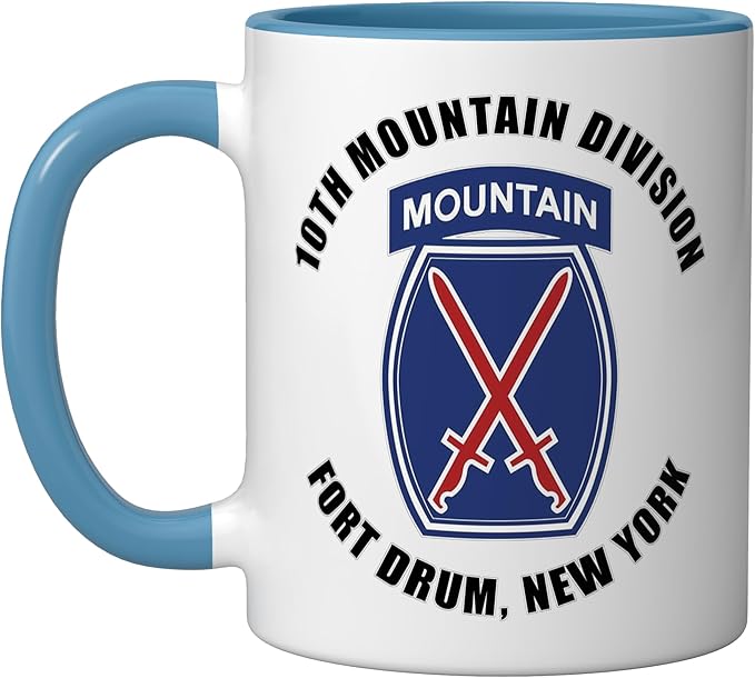 10th Mountain Division Fort Drum New York Veteran Ceramic Mug, Blue/White