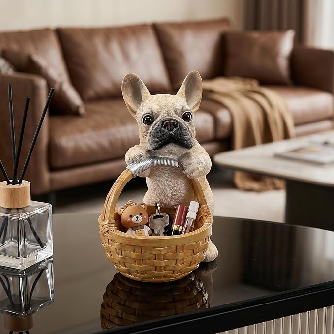 French Bulldog Key Bowl for Entryway Table - Large Capacity Decorative Key Holder Bowl - Weighted Candy Dish for Office Desk, Stable Animal Storage Basket for Home Decor