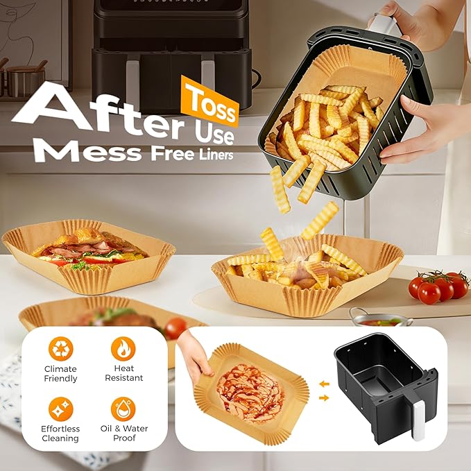 400Pcs Air Fryer Liners Disposable for Dual Basket, 8x5.5 Inch Parchment Paper Sheets, Rectangular Baking Liners for Ninja DZ201 DZ401, Chefman/COSORI 2-Basket Air Fryer, Oil Proof & Non-Stick