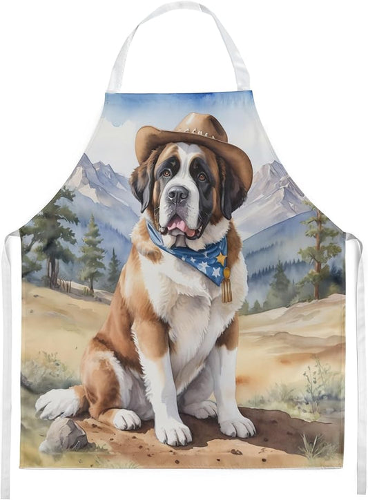 Caroline's Treasures Saint Bernard Cowboy Welcome Apron Cooking Kitchen Server Baking Crafts Gardening for Adult Women Men, Unisex, Large, Multicolor