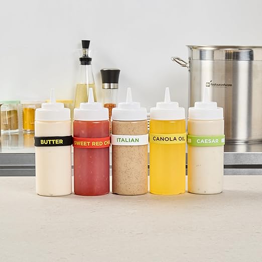 Restaurantware Silicone Squeeze Bottle Band 10 Count 2.75 Inch Dishwasher Safe Condiment Identification Band, Italian White Non-Slip Label Band for Condiment Labeling at Restaurants, Food Trucks