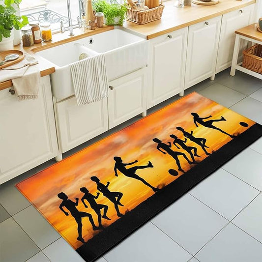 Runner Rug for Bedroom Hallway, Football Sports Competition Kitchen Runner Rugs Area Rug 2x6ft, Sunset Background Washable Soft Floor Carpet for Entryway Stair