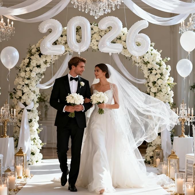 White 2026 Balloons, Large 32 Inch Foil 2026 Number Balloons, Grad Balloons for Class of 2026 Graduation Party, White Matellic Foil New Year Birthday Home Office Party Supplies