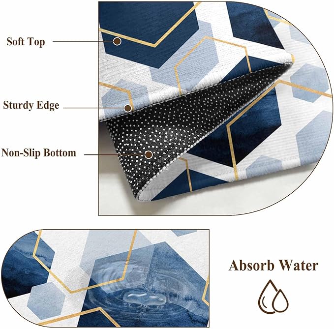 Area Rug 6x9ft, Watercolor Blue Hexagon Washable Rugs for Living Room Bedroom, Abstract Geometric Art Soft Non-Slip Area Rugs Rectangle Floor Carpet for Dining Room