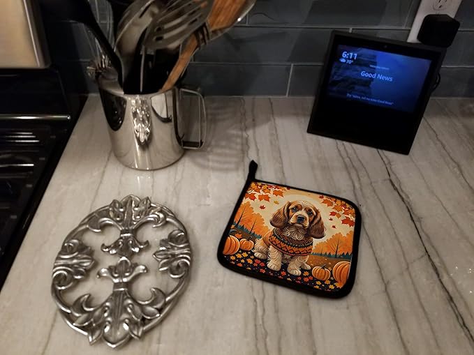Caroline's Treasures DAC1038PTHD Cocker Spaniel Fall Pair of Pot Holders Kitchen Heat Resistant Pot Holders Sets Oven Hot Pads for Cooking Baking BBQ, 7 1/2 x 7 1/2