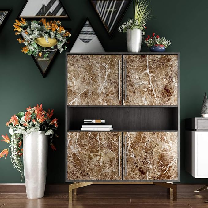 Livelynine Counter Top Covers Peel and Stick Brown Marble Contact Paper for Countertops Waterproof Wallpaper Kitchen Countertop Laminate Sheets Table Desk Cover Marble Vinyl Wrap Bathroom 15.8x78.8