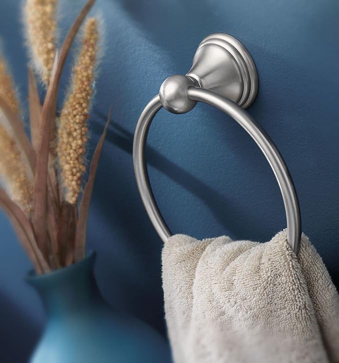 Moen Preston Collection Spot Resist Brushed Nickel 7-inch Bathroom Hand Towel Ring, Wall Mounted Towel Hanger, DN8486BN (Pack of 2)