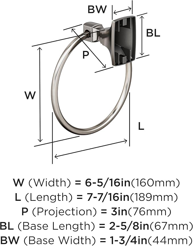 Amerock BH36012 Highland Ridge 7-7/16" Wall Mounted Towel Ring - Brushed Nickel