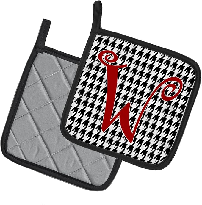 Caroline's Treasures CJ1035-WPTHD Letter W Initial Monogram - Houndstooth Black Pair of Pot Holders Kitchen Heat Resistant Pot Holders Sets Oven Hot Pads for Cooking Baking BBQ, 7 1/2 x 7 1/2