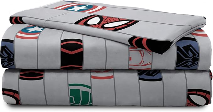 Jay Franco Kids Sheet Set with Fitted, Flat Sheets & Pillow Cover - Ultra-Soft Bedding with Pillowcase for Room Decor, Gray - Avengers, 3 Piece Twin