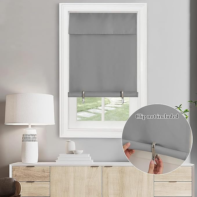 NICETOWN French Door Curtain for Classroom, Tricia Door Window Shade Room Darkening Tie Up Shade for Patio, Thermal Insulated Front Curtain, 36" Wide x 72" Long, 1 Panel, Silver Grey