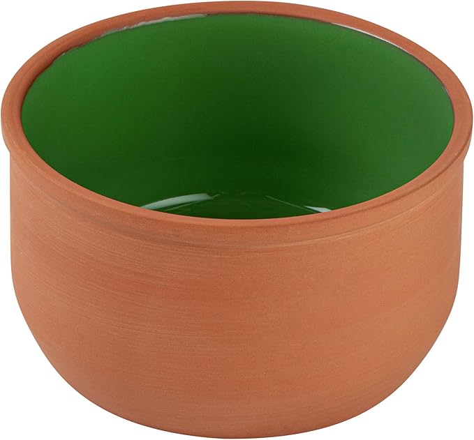 Restaurantware-Terra Tek 34 Ounce Terracotta Cazuelas, 2 Green Glazed Clay Pots For Cooking - Oven-Ready, Microwavable, Terracotta Serving Pots, Dishwashable, For Cooking And Serving
