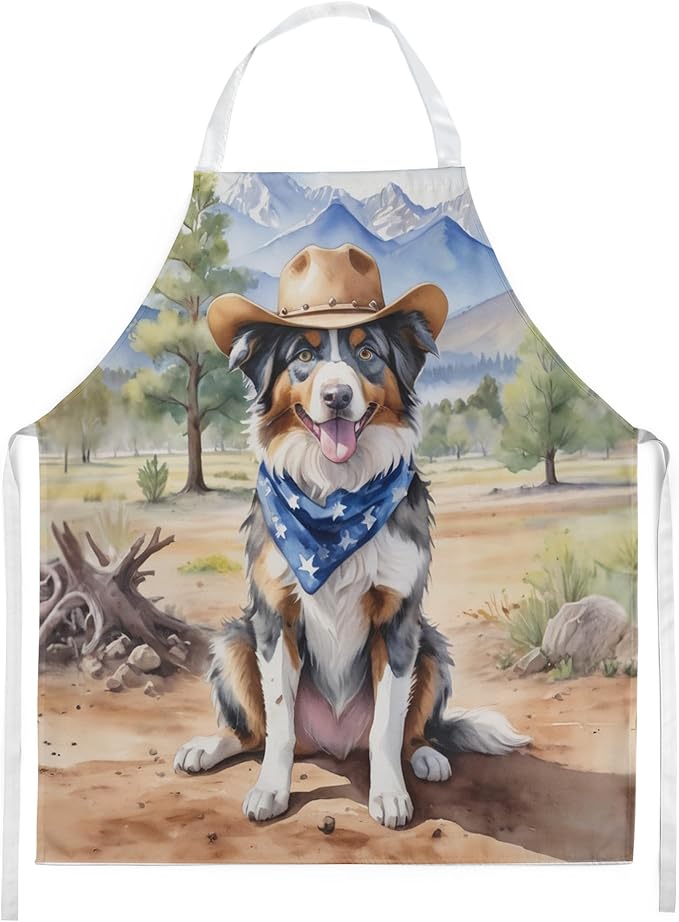 Caroline's Treasures Australian Shepherd Cowboy Welcome Apron Cooking Kitchen Server Baking Crafts Gardening for Adult Women Men, Unisex, Large, Multicolor