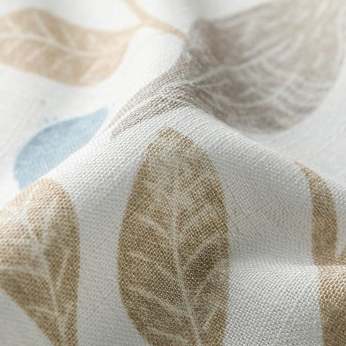 VOGOL Light Filtering Curtains, Rod Pocket Elegant Natural Window Treatments, Birds & Leaves Pattern Printed Panels for Living Room Bedroom Nursery, Set of 2, 42 x 45, Beige