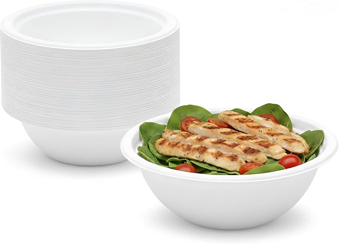Nicole Home Collection Compostable Heavy Duty 12 oz Disposable Paper Bowls 100% Bagasse Biodegradable Eco-Friendly Natural Sugarcane 50 Count