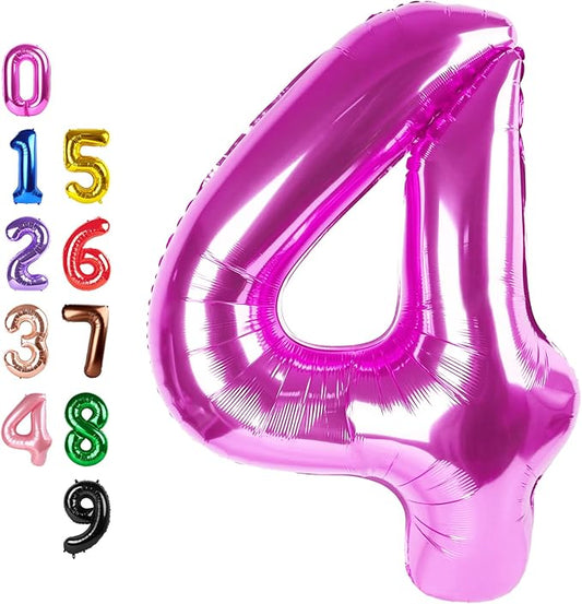 Hot Pink 4 Balloon Number for 4th Birthday Decorations, 40 Inch Big Number Balloons Four for 4 14 40 Anniversaries Celebration Graduation Wedding