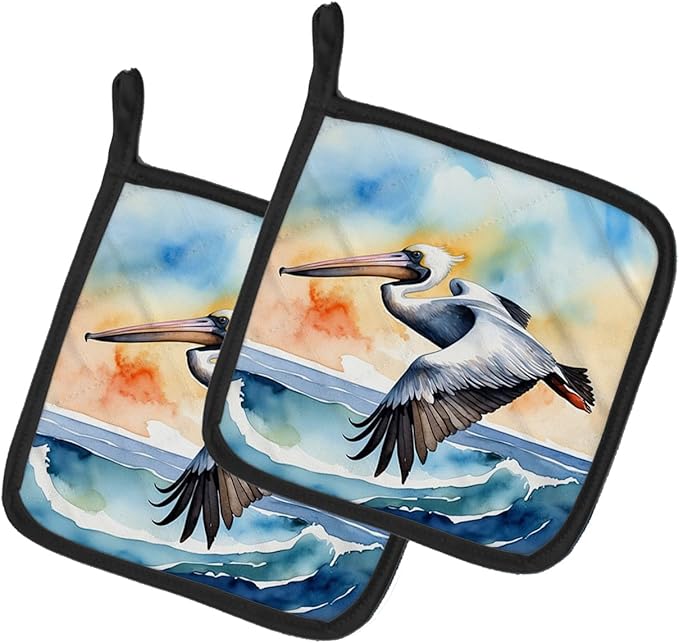 Caroline's Treasures Pelican Soaring Pair of Pot Holders Kitchen Heat Resistant Pot Holders Sets Oven Hot Pads for Cooking Baking BBQ, 7 1/2 x 7 1/2