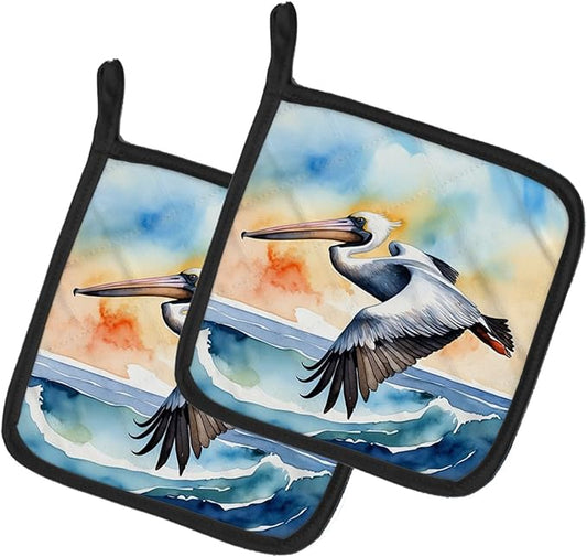 Caroline's Treasures Pelican Soaring Pair of Pot Holders Kitchen Heat Resistant Pot Holders Sets Oven Hot Pads for Cooking Baking BBQ, 7 1/2 x 7 1/2
