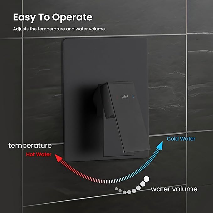 KIBI Cube Rain Shower System with Valve, Wall Mounted Shower Faucet Set – Single Function Solid Brass Pressure Balanced Bathroom Shower System with Rainfall Shower Head, Matte Black