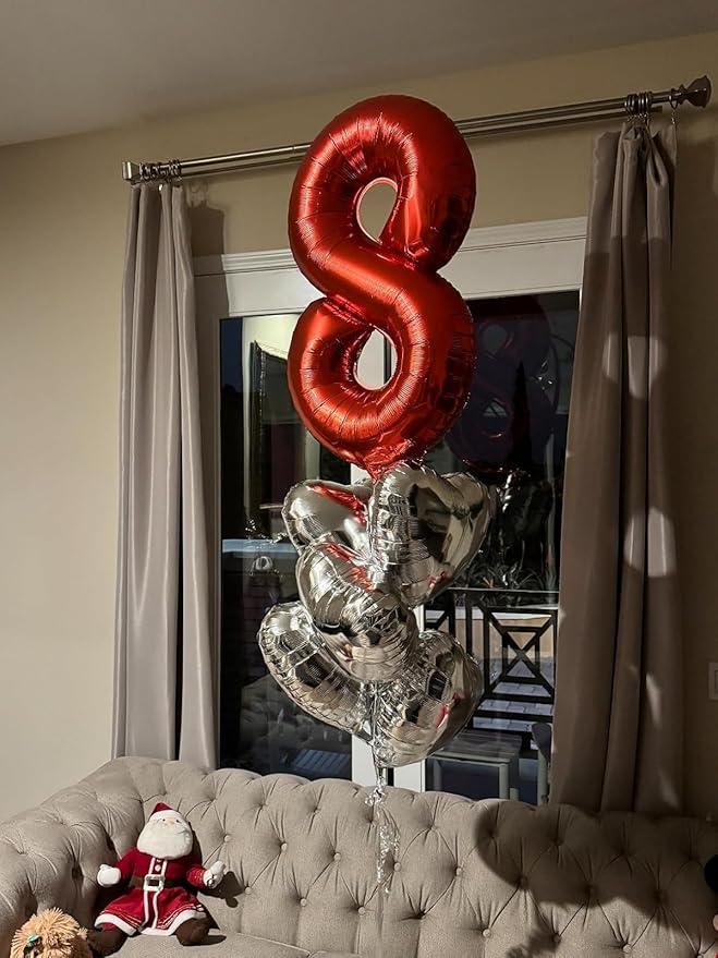 Numbers 8Th Balloon 40 Inch, Red Birthday Decorations For Women Men, Number Balloons for 8, 18, 28 Wedding, Anniversaries, Celebration, Graduation